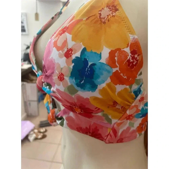 Shade & Shore  Lightly Lined Longline Double Knot-Front Bikini Top Floral size M - Picture 10 of 13